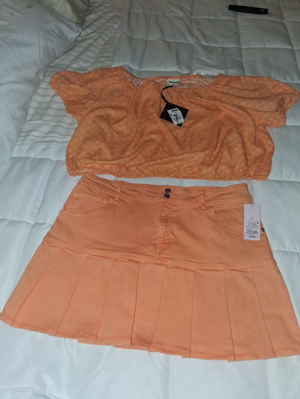 Wild Fable BrighOrange Pleated Mini Skirt With Matching Crop Top